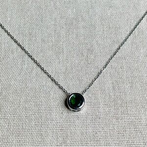 Round Bezel-Set Emerald-Green Pendant on 18” Stainless Steel Chain - NEW